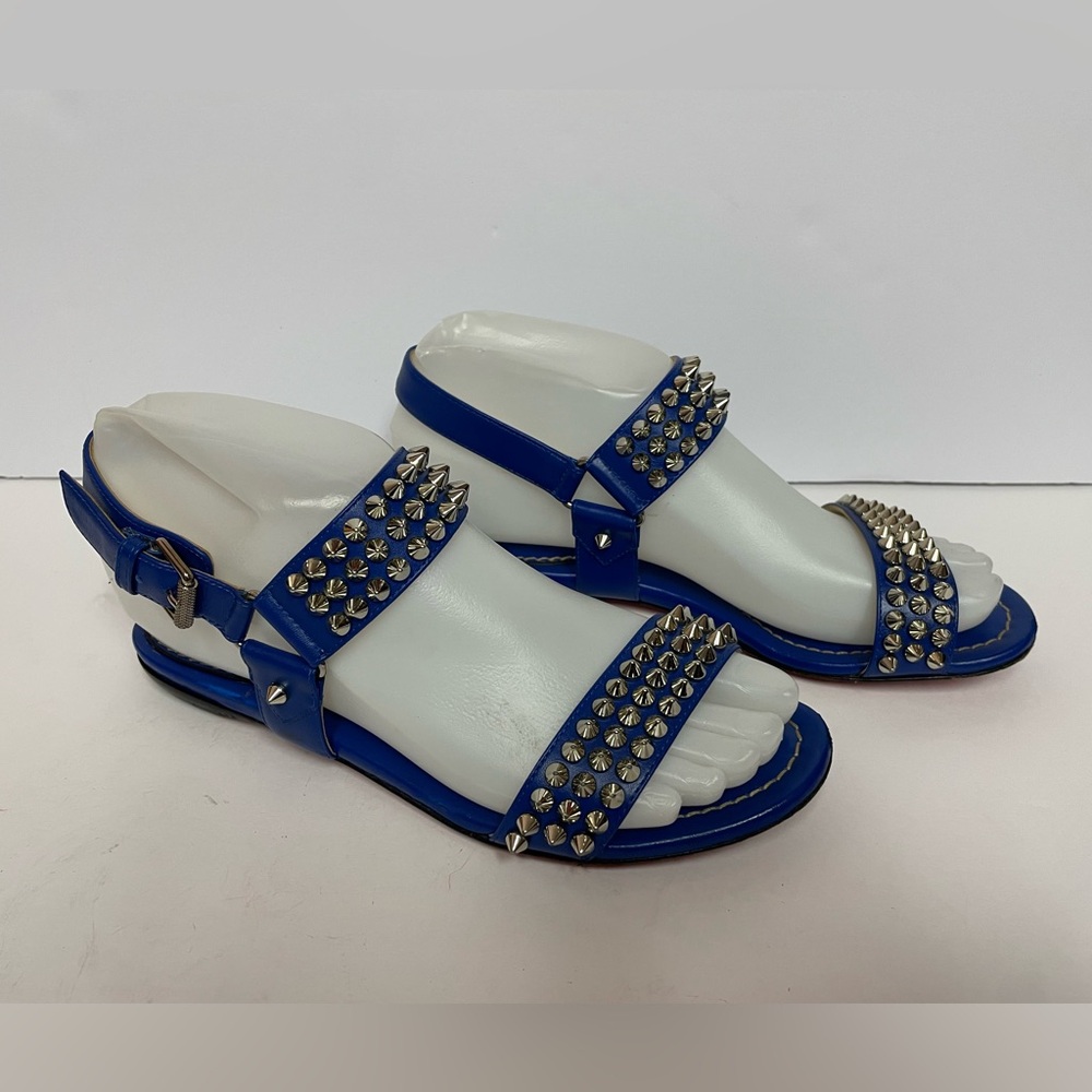 Christian Louboutin Blue Studded Leather Sandals - Picture 3 of 15